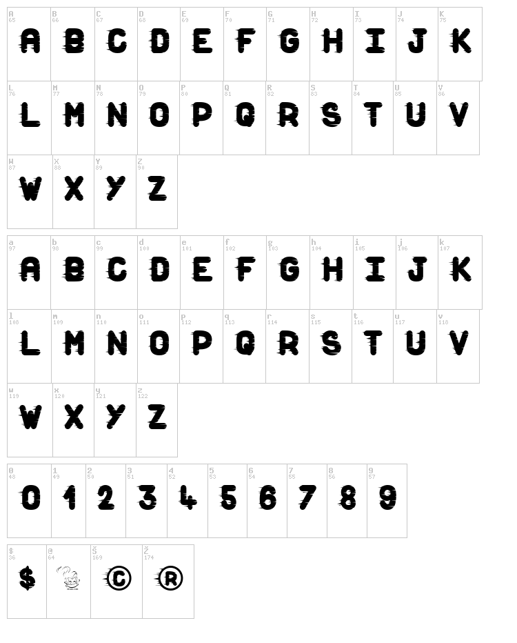 Dust Scratches font map